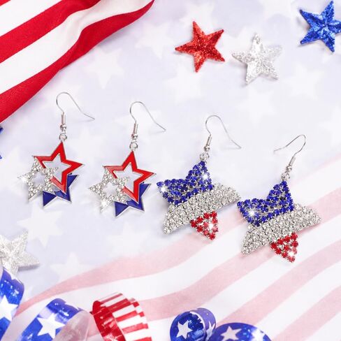 4th of July Patriotic Earrings,Independence Day Stud Dangle Drop Earrings Star American Flag Earring with Pave Crystal Holiday Jewelry Gift for Women in Saudi Arabia