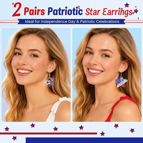 4th of July Patriotic Earrings,Independence Day Stud Dangle Drop Earrings Star American Flag Earring with Pave Crystal Holiday Jewelry Gift for Women in Saudi Arabia