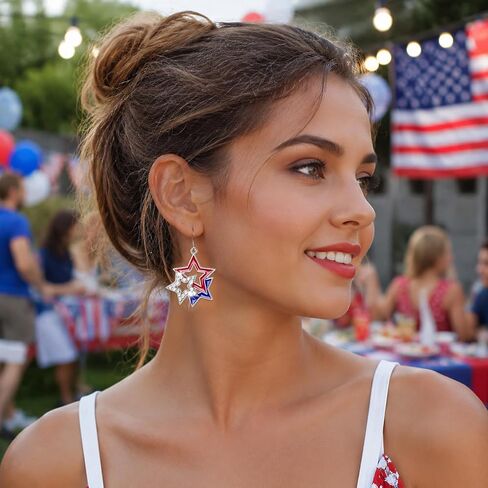 4th of July Patriotic Earrings,Independence Day Stud Dangle Drop Earrings Star American Flag Earring with Pave Crystal Holiday Jewelry Gift for Women in Saudi Arabia