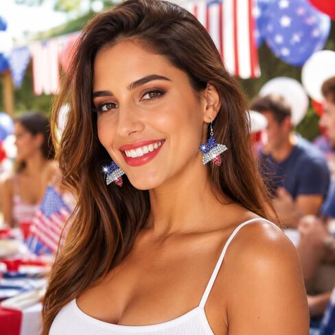 4th of July Patriotic Earrings,Independence Day Stud Dangle Drop Earrings Star American Flag Earring with Pave Crystal Holiday Jewelry Gift for Women in Saudi Arabia