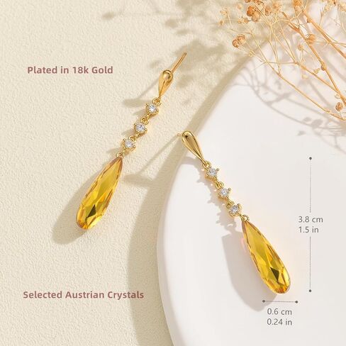 VONSSY Austrian Crystal Teardrop Drop Dangle Earrings Gold Plated Silver Post Zircon Gemstone Jewelry Gift for Woman Girlfriend Mom Wife in Saudi Arabia