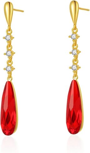 VONSSY Austrian Crystal Teardrop Drop Dangle Earrings Gold Plated Silver Post Zircon Gemstone Jewelry Gift for Woman Girlfriend Mom Wife in Saudi Arabia