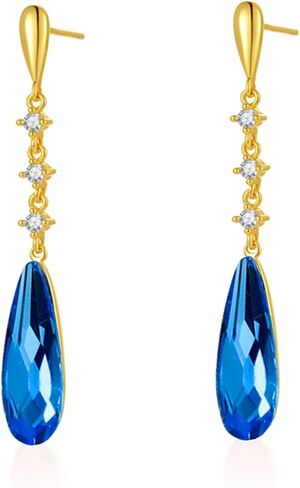 VONSSY Austrian Crystal Teardrop Drop Dangle Earrings Gold Plated Silver Post Zircon Gemstone Jewelry Gift for Woman Girlfriend Mom Wife in Saudi Arabia