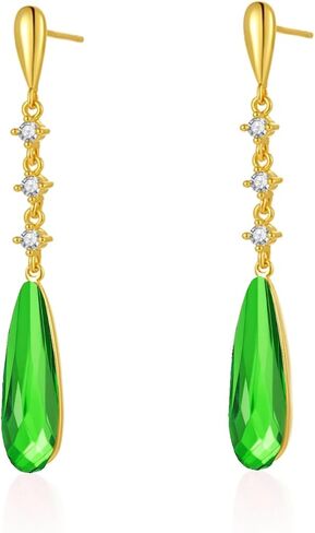 VONSSY Austrian Crystal Teardrop Drop Dangle Earrings Gold Plated Silver Post Zircon Gemstone Jewelry Gift for Woman Girlfriend Mom Wife in Saudi Arabia