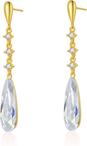 VONSSY Austrian Crystal Teardrop Drop Dangle Earrings Gold Plated Silver Post Zircon Gemstone Jewelry Gift for Woman Girlfriend Mom Wife in Saudi Arabia