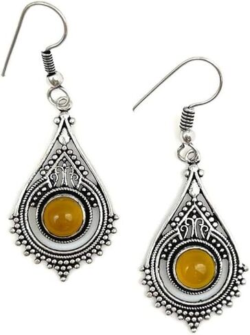 Tanvi Earrings with Semiprecious Yellow Agate Stone for Women, Silver-Plated in Saudi Arabia