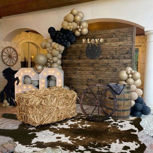 Hoteam 3 Pcs Western Cowboy Party Decor Straw Hay Bale Stack Wooden Wagon Wheel Cowhide Rug Wild West Cowboy Backdrop Supplies for Western Birthday Photo Booth Props Cowgirl Farm Accessories in Kuwait