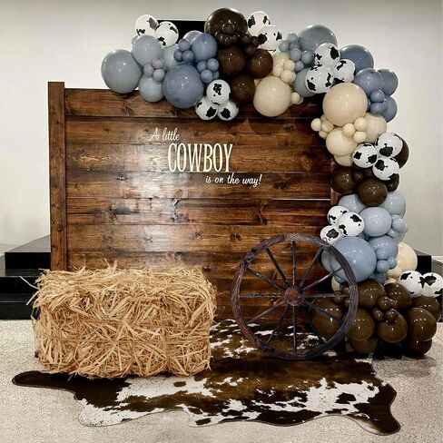 Hoteam 3 Pcs Western Cowboy Party Decor Straw Hay Bale Stack Wooden Wagon Wheel Cowhide Rug Wild West Cowboy Backdrop Supplies for Western Birthday Photo Booth Props Cowgirl Farm Accessories in Kuwait