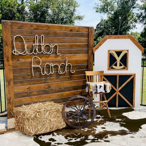 Hoteam 3 Pcs Western Cowboy Party Decor Straw Hay Bale Stack Wooden Wagon Wheel Cowhide Rug Wild West Cowboy Backdrop Supplies for Western Birthday Photo Booth Props Cowgirl Farm Accessories in Kuwait