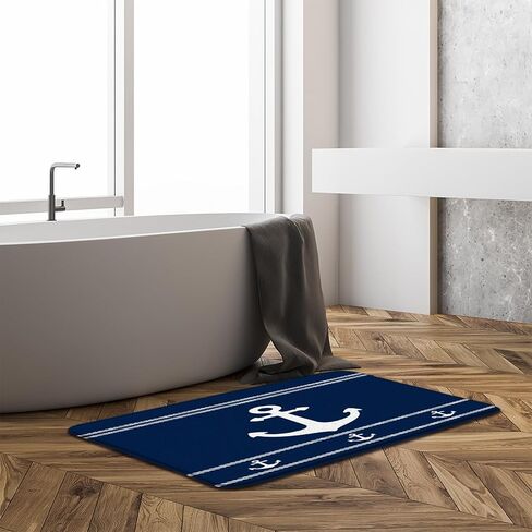Anchor Bathroom Rugs Mat,Navy Blue White Nautical Ocean 18x30 Inch Extra Soft Microfiber Bathroom Kitchen Floor,Tub,Shower Home Decor Accessories in Saudi Arabia