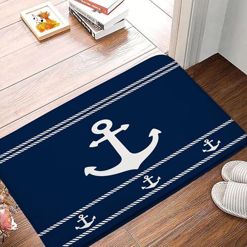Anchor Bathroom Rugs Mat,Navy Blue White Nautical Ocean 18x30 Inch Extra Soft Microfiber Bathroom Kitchen Floor,Tub,Shower Home Decor Accessories in Saudi Arabia