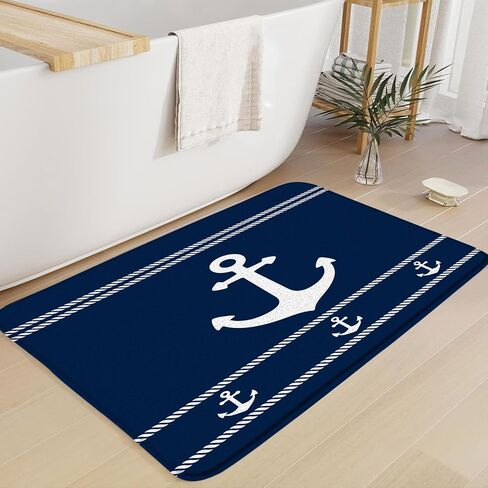 Anchor Bathroom Rugs Mat,Navy Blue White Nautical Ocean 18x30 Inch Extra Soft Microfiber Bathroom Kitchen Floor,Tub,Shower Home Decor Accessories in Saudi Arabia