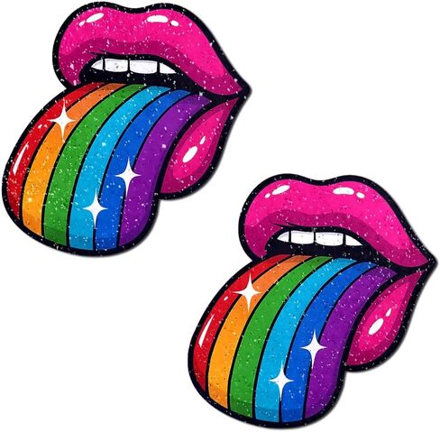 PASTEASE Rainbow Pride Pasties - Taste the Rainbow Tongue Out Nipple Covers - Parade or Festival Rave EDM Party or Club Aesthetic Outfit Accessory | Medical Grade, Waterproof, Latex Free & Made in USA in Saudi Arabia