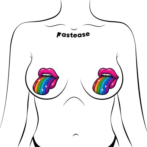 PASTEASE Rainbow Pride Pasties - Taste the Rainbow Tongue Out Nipple Covers - Parade or Festival Rave EDM Party or Club Aesthetic Outfit Accessory | Medical Grade, Waterproof, Latex Free & Made in USA in Saudi Arabia