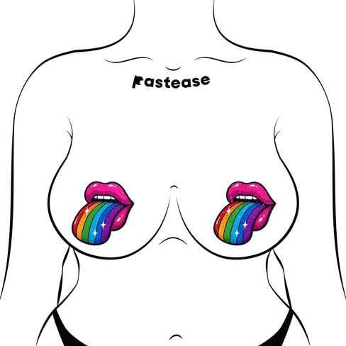 PASTEASE Rainbow Pride Pasties - Taste the Rainbow Tongue Out Nipple Covers - Parade or Festival Rave EDM Party or Club Aesthetic Outfit Accessory | Medical Grade, Waterproof, Latex Free & Made in USA in Saudi Arabia