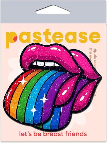 PASTEASE Rainbow Pride Pasties - Taste the Rainbow Tongue Out Nipple Covers - Parade or Festival Rave EDM Party or Club Aesthetic Outfit Accessory | Medical Grade, Waterproof, Latex Free & Made in USA in Saudi Arabia