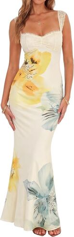 Women's Pink Floral Maxi Dress, Spaghetti Strap Sleeveless Bodycon Cami, Slim Fit Mermaid Style, High Stretch Knitted Fabric in Kuwait