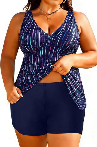 Aqua Eve Plus Size Swimsuits with Shorts Two Piece Tankini for Women Flowy Bathing Suits Athletic Swimwear in Kuwait