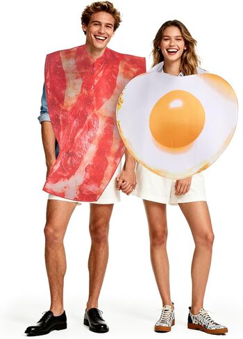 2PCS Couples Halloween Costumes - Funny Bacon & Egg One-Size Food Theme Outfits for Adult Halloween Dress Up, Costume Contests & Breakfast Themed Parties in Saudi Arabia