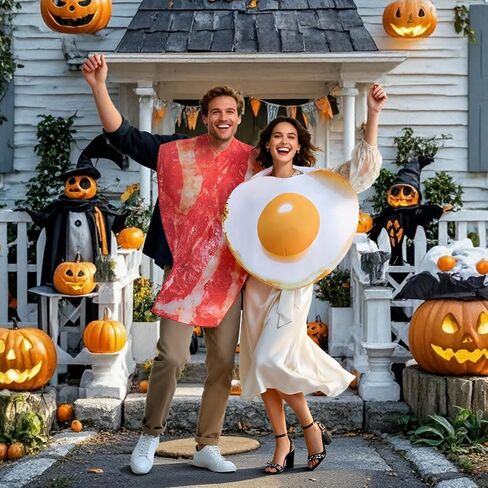 2PCS Couples Halloween Costumes - Funny Bacon & Egg One-Size Food Theme Outfits for Adult Halloween Dress Up, Costume Contests & Breakfast Themed Parties in Saudi Arabia