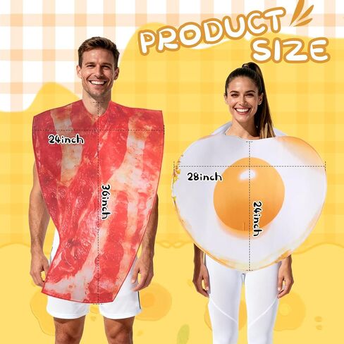 2PCS Couples Halloween Costumes - Funny Bacon & Egg One-Size Food Theme Outfits for Adult Halloween Dress Up, Costume Contests & Breakfast Themed Parties in Saudi Arabia