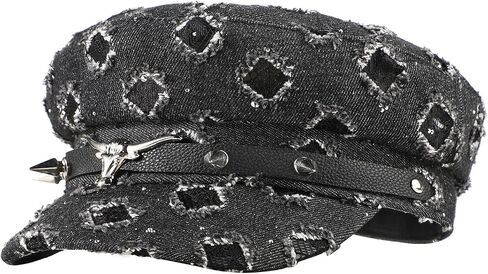 Distressed Newsboy Cap for Women Breathable Baker Cabbie Cap Denim Visor Beret Hat Retro Flat Cadet Hat in Kuwait