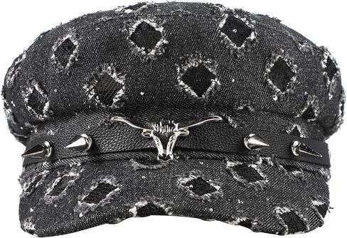 Distressed Newsboy Cap for Women Breathable Baker Cabbie Cap Denim Visor Beret Hat Retro Flat Cadet Hat in Kuwait