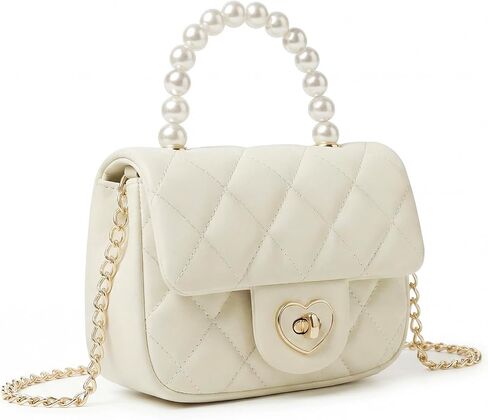Handbag for Girl Kids Purse Princess Pearl Handle Crossbody Bag Girls Shoulder Bag with Heart Lock Fits Phone in Kuwait