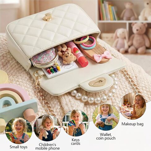 Handbag for Girl Kids Purse Princess Pearl Handle Crossbody Bag Girls Shoulder Bag with Heart Lock Fits Phone in Kuwait