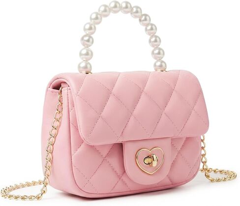 Handbag for Girl Kids Purse Princess Pearl Handle Crossbody Bag Girls Shoulder Bag with Heart Lock Fits Phone in Kuwait