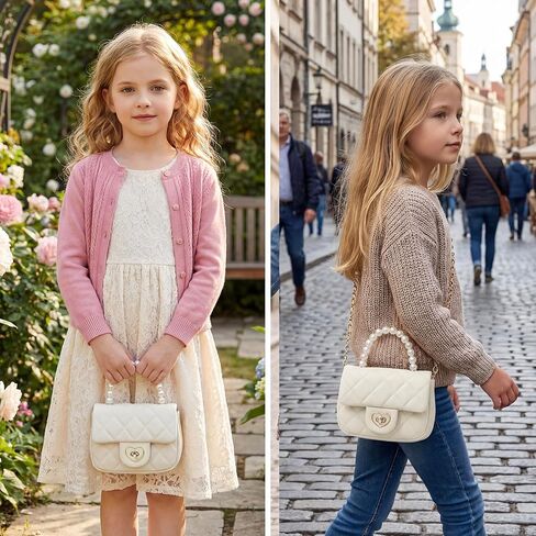 Handbag for Girl Kids Purse Princess Pearl Handle Crossbody Bag Girls Shoulder Bag with Heart Lock Fits Phone in Kuwait