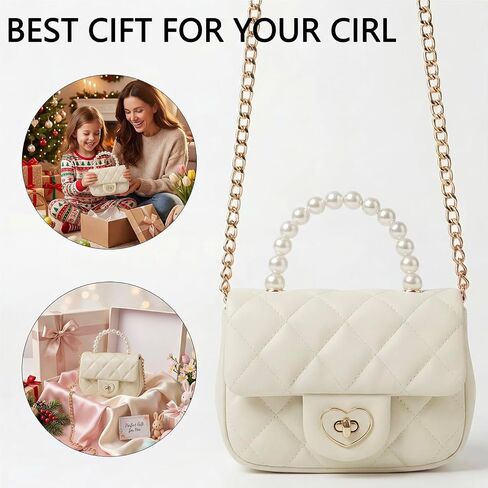 Handbag for Girl Kids Purse Princess Pearl Handle Crossbody Bag Girls Shoulder Bag with Heart Lock Fits Phone in Kuwait