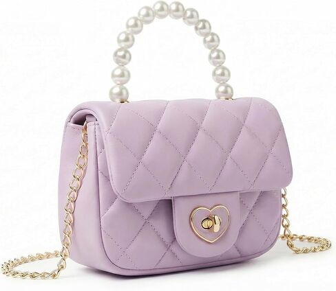 Handbag for Girl Kids Purse Princess Pearl Handle Crossbody Bag Girls Shoulder Bag with Heart Lock Fits Phone in Kuwait