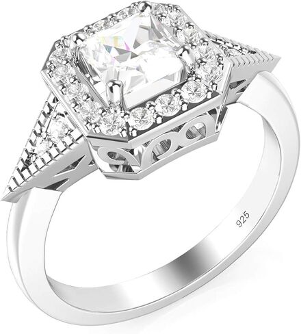 Metal Factory Sterling Silver 925 Princess Cut CZ Cubic Zirconia Halo Engagement Ring in Saudi Arabia