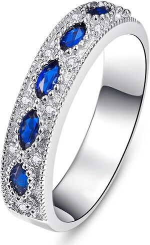 Yaresul 3.5ct Round Cut Cubic Zirconia Wedding Sets for Women with Created Blue Sapphire Women's Bridal Rings Sets White Gold Plated Blue Engagement Ring for Grandma, Mother, Gift for Her Size 5-10 in Saudi Arabia