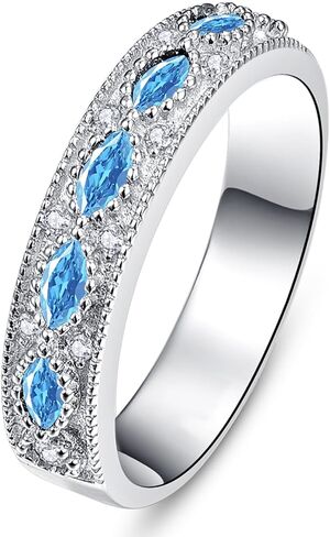 Yaresul 3.5ct Round Cut Cubic Zirconia Wedding Sets for Women with Created Blue Sapphire Women's Bridal Rings Sets White Gold Plated Blue Engagement Ring for Grandma, Mother, Gift for Her Size 5-10 in Saudi Arabia