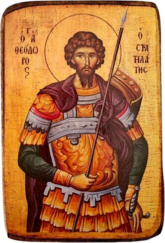 Handmade Greek Orthodox Icon of Saint Theodoros – Wooden Byzantine Religious Icon – 3.5x2.8 in (9x7 cm) – Handcrafted Christian Wall Art – Traditional Greek Devotional Gift / A0 in Saudi Arabia