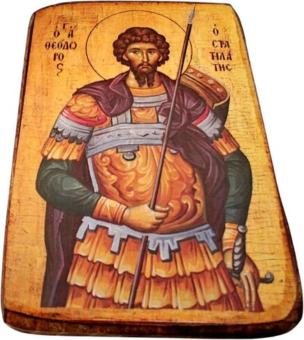 Handmade Greek Orthodox Icon of Saint Theodoros – Wooden Byzantine Religious Icon – 3.5x2.8 in (9x7 cm) – Handcrafted Christian Wall Art – Traditional Greek Devotional Gift / A0 in Saudi Arabia