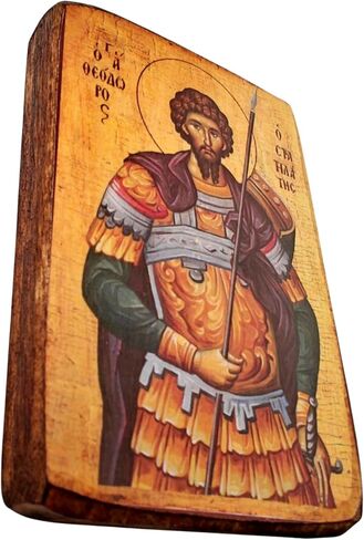 Handmade Greek Orthodox Icon of Saint Theodoros – Wooden Byzantine Religious Icon – 3.5x2.8 in (9x7 cm) – Handcrafted Christian Wall Art – Traditional Greek Devotional Gift / A0 in Saudi Arabia