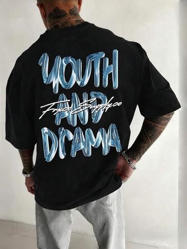 Men's Graphic T Shirt Youth and Drama Print Streetwear Hip Hop Casual Summer Short Sleeve Graphic Tee Top in Kuwait