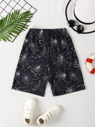 Boys Swim Trunks Quick Dry Printed Adjustable Elastic Waist Liner Beach Pool Summer Bathing Swim Shorts in Kuwait