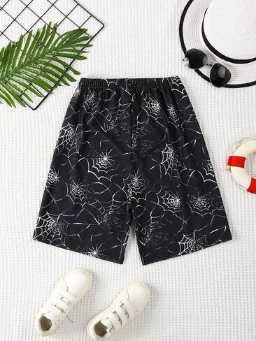 Boys Swim Trunks Quick Dry Printed Adjustable Elastic Waist Liner Beach Pool Summer Bathing Swim Shorts in Kuwait