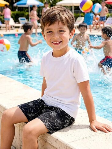 Boys Swim Trunks Quick Dry Printed Adjustable Elastic Waist Liner Beach Pool Summer Bathing Swim Shorts in Kuwait