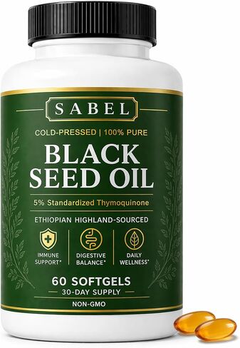 Ethiopian Black Seed Oil Capsules, with 5% Thymoquinone & Carvacrol, Digestive Balance & Daily Wellness, Non-GMO, Gluten-Free, 60 Count Softgels in Saudi Arabia