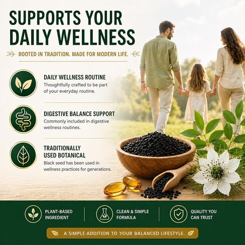 Ethiopian Black Seed Oil Capsules, with 5% Thymoquinone & Carvacrol, Digestive Balance & Daily Wellness, Non-GMO, Gluten-Free, 60 Count Softgels in Saudi Arabia