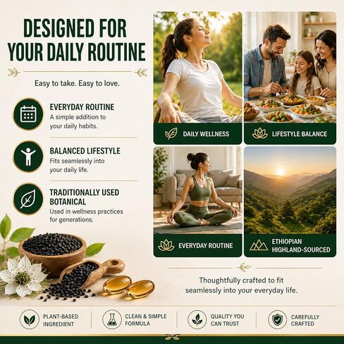 Ethiopian Black Seed Oil Capsules, with 5% Thymoquinone & Carvacrol, Digestive Balance & Daily Wellness, Non-GMO, Gluten-Free, 60 Count Softgels in Saudi Arabia