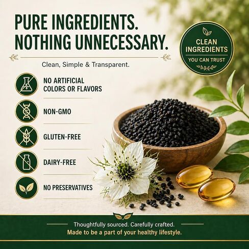 Ethiopian Black Seed Oil Capsules, with 5% Thymoquinone & Carvacrol, Digestive Balance & Daily Wellness, Non-GMO, Gluten-Free, 60 Count Softgels in Saudi Arabia