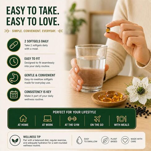 Ethiopian Black Seed Oil Capsules, with 5% Thymoquinone & Carvacrol, Digestive Balance & Daily Wellness, Non-GMO, Gluten-Free, 60 Count Softgels in Saudi Arabia