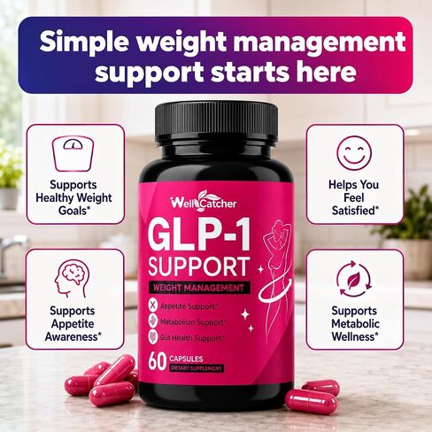 GLP-1 Support Supplement for Women Men, Weight Management Capsules with Berberine, L-Glutamine, 5-HTP & Saffron, Appetite Cravings Metabolism Gut Health Support, 60 Capsules in Saudi Arabia