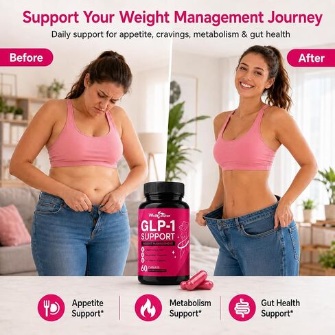GLP-1 Support Supplement for Women Men, Weight Management Capsules with Berberine, L-Glutamine, 5-HTP & Saffron, Appetite Cravings Metabolism Gut Health Support, 60 Capsules in Saudi Arabia